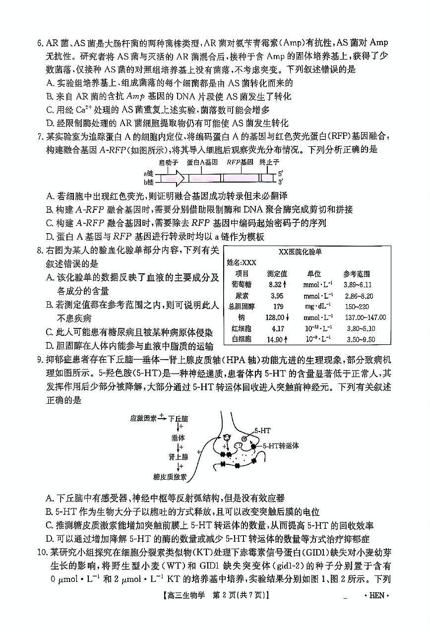 2025届河南省部分学校高考适应性考试生物试题（高考模拟）第3页