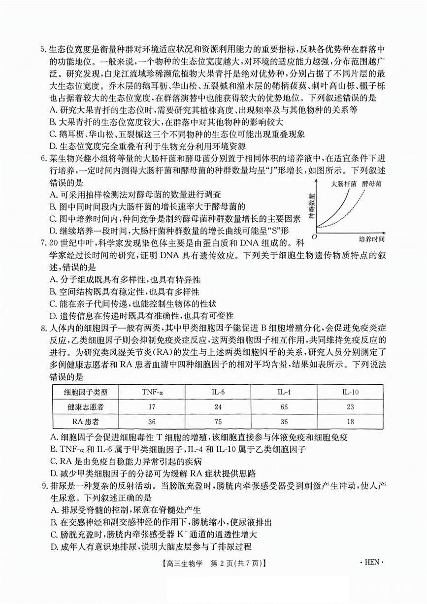 2025届河南省金太阳高三下学期高考适应性考试生物试卷（高考模拟）第2页