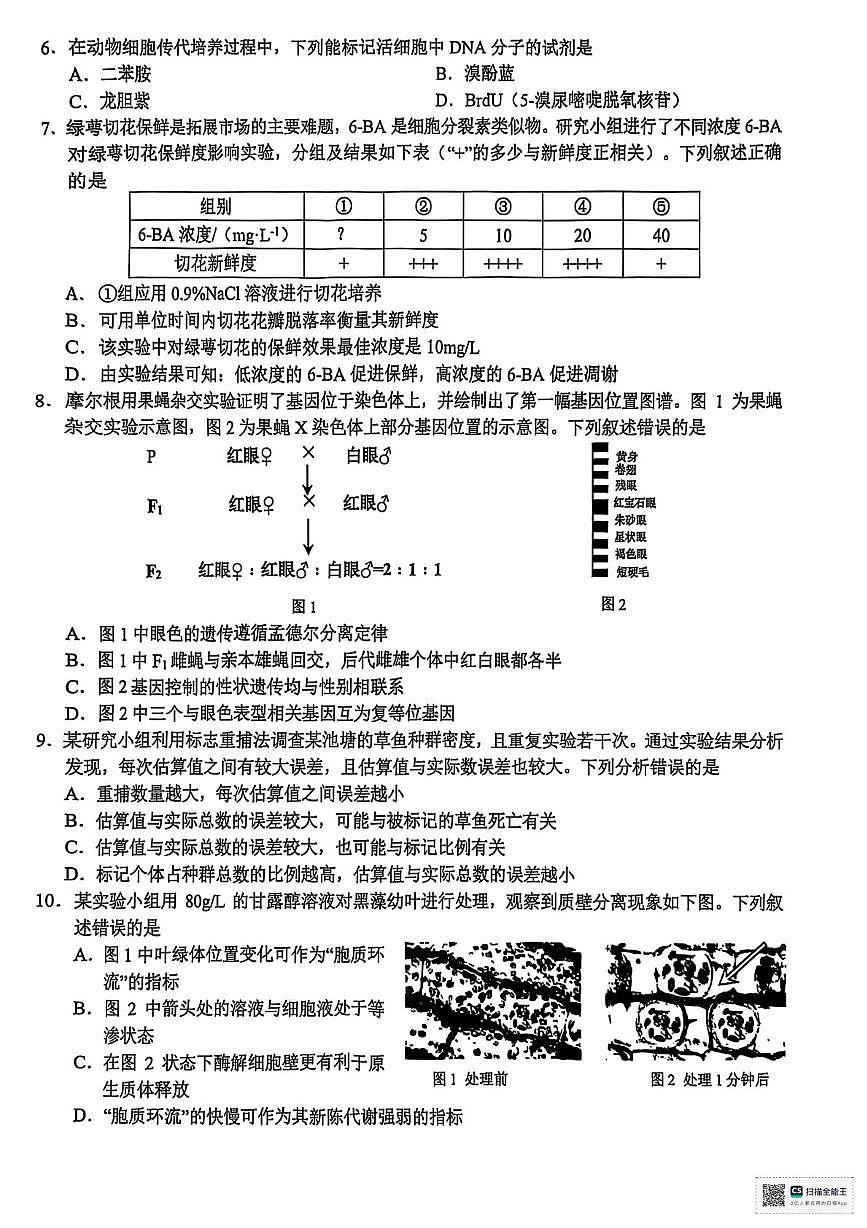 2025届浙江省Z20联盟高三三模生物试题（高考模拟）第2页