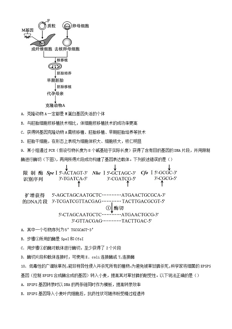 江苏省五市十一校2023_2024学年高二生物下学期5月阶段联考试题选修含解析第3页