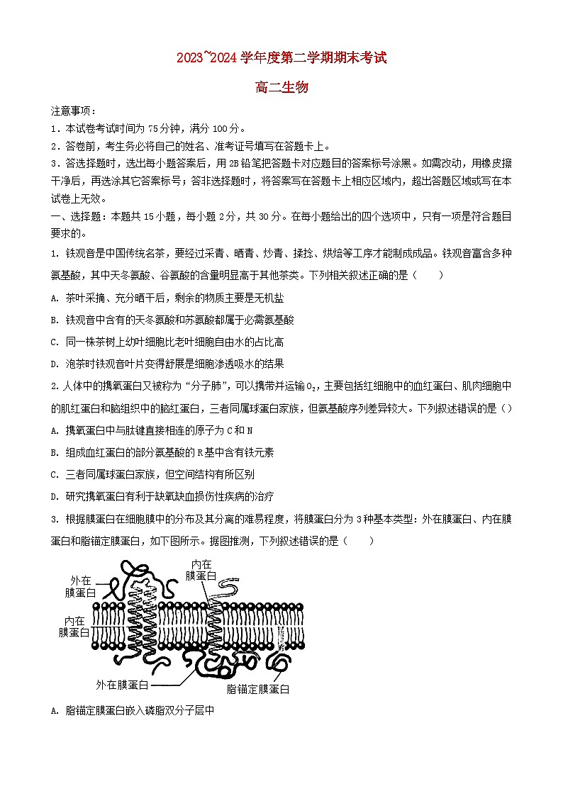辽宁省锦州市2023_2024学年高二生物下学期期末考试含解析第1页