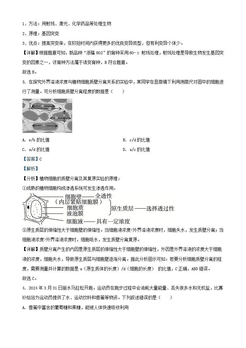 浙江省丽水市2023_2024学年高一生物下学期6月期末试题含解析第2页