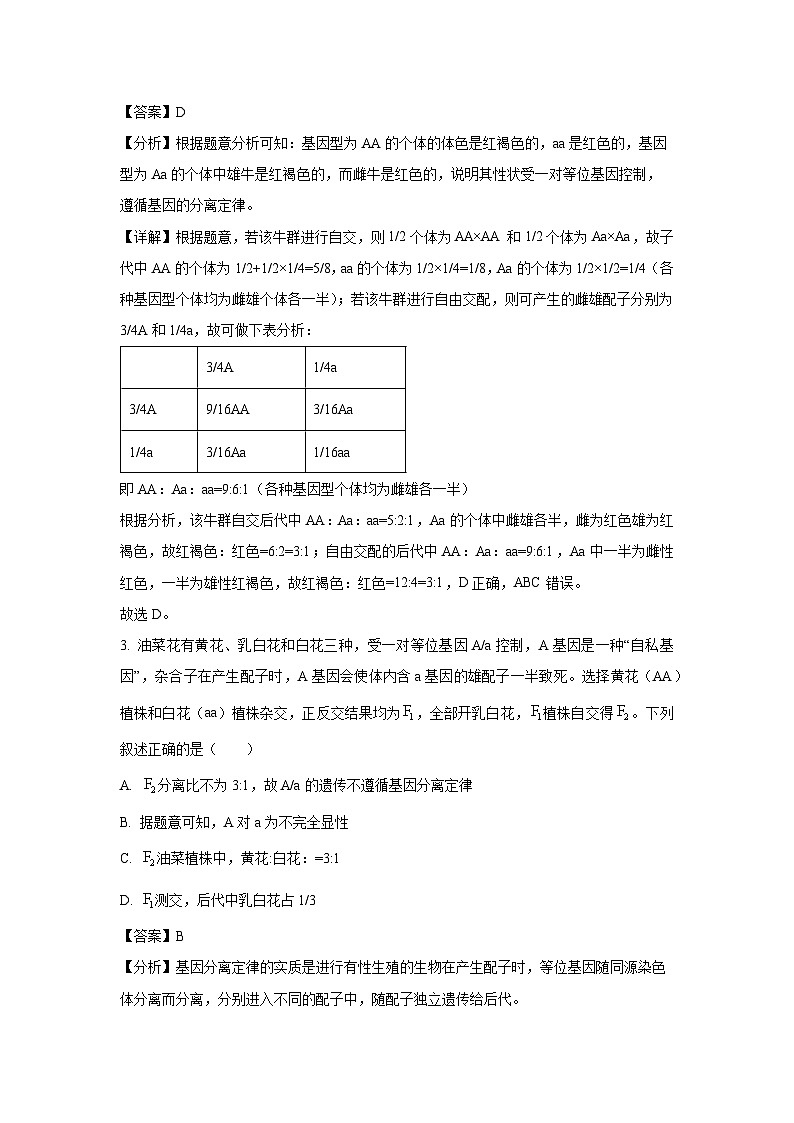 山西省太原市某校2024-2025学年高一下学期4月月考生物试卷（解析版）第2页