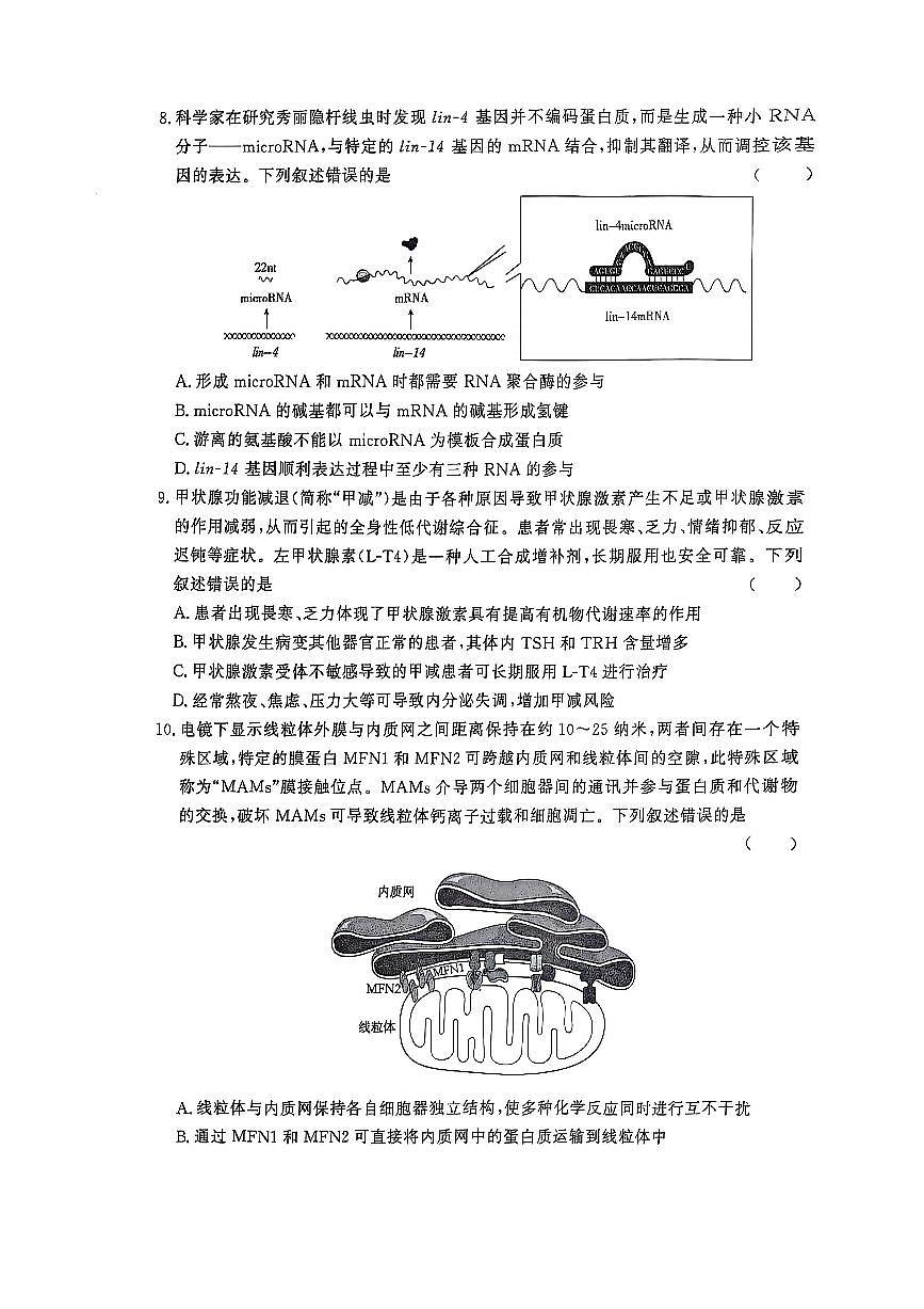 河南省豫南九校2024-2025学年高三下学期5月联考生物试卷第3页