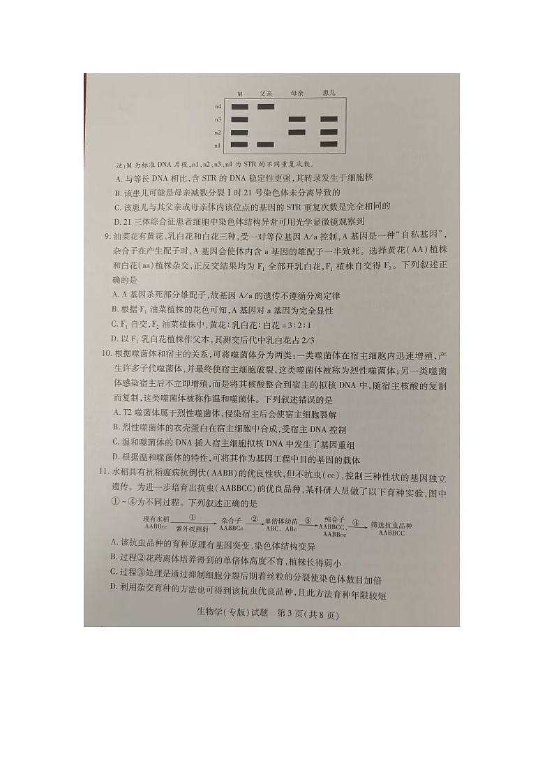 广西部分学校2024-2025学年高三上学期9月联考考生物试题第3页