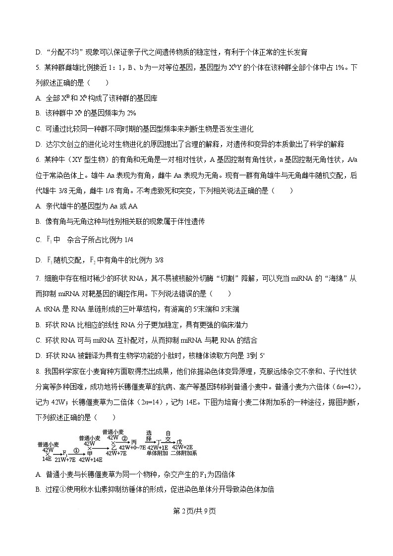 四川省成都市石室中学2024-2025学年高三下学期三诊模拟生物试题（原卷版）第2页