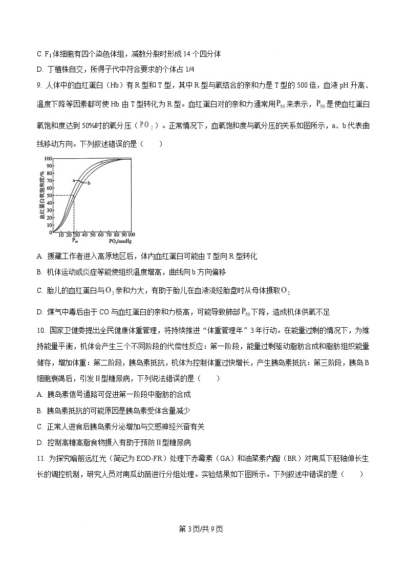 四川省成都市石室中学2024-2025学年高三下学期三诊模拟生物试题（原卷版）第3页