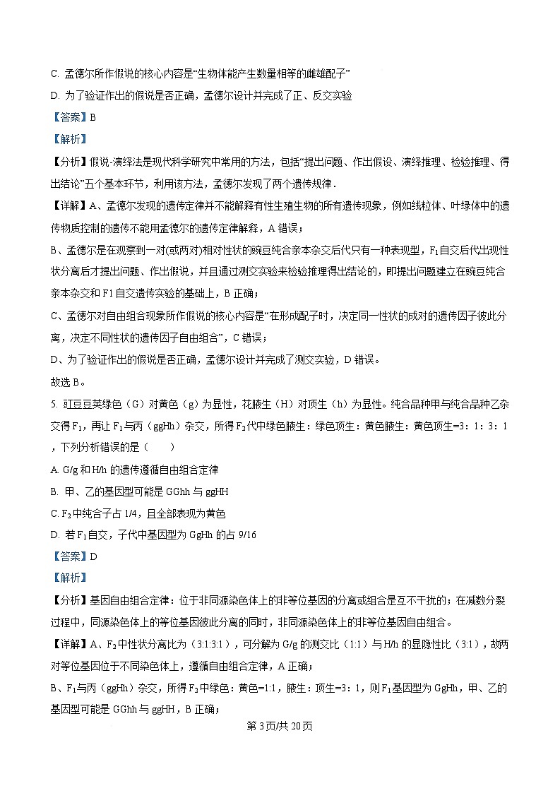 四川省内江市资中县第二中学2024-2025学年高一下学期4月期中生物试题 Word版含解析第3页