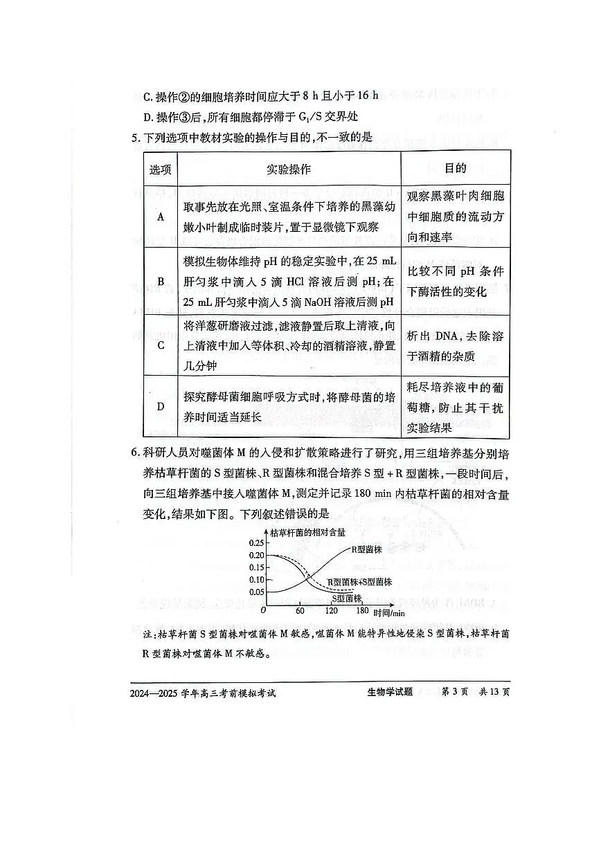 河南省部分学校2025届高三下学期5月考前模拟考试 生物 PDF版含解析第3页