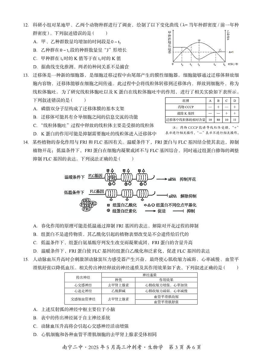 广西省南宁二中·2025年5月高三冲刺考生物第3页