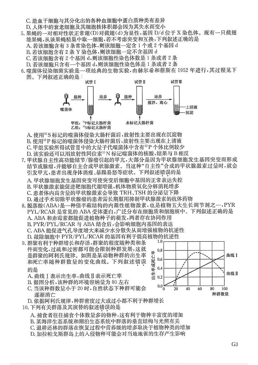 2025年普通高中学业水平选择性考试冲刺压轴卷（一）高三生物试题（PDF版附答案）第2页