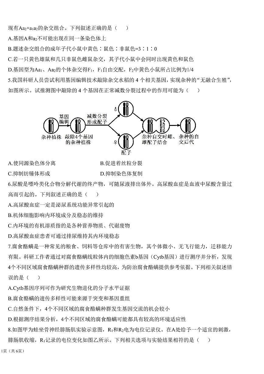 2025年高三生物高考考向核心模拟卷（山东专版）及其答案第2页