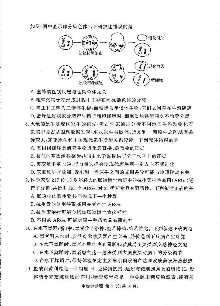 湘豫名校联考2025届高三高考模拟第四次模拟考-生物试题+答案第3页