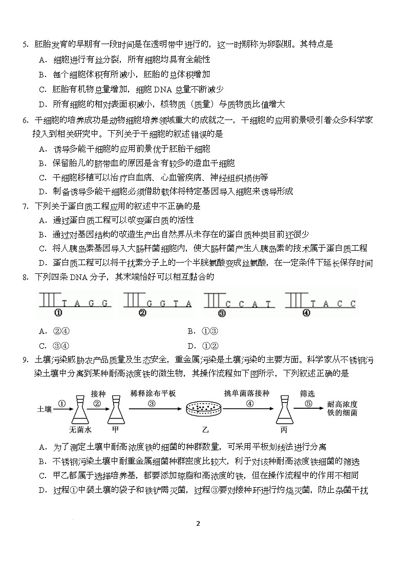 生物 2024-2025学年高二下五月生物 - 试卷-定稿第2页