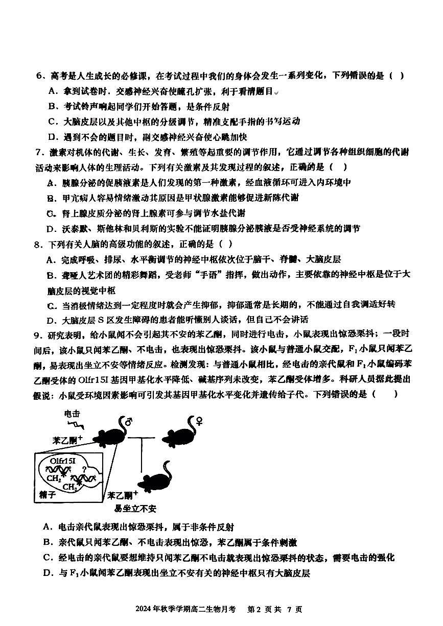 广西钦州市灵山中学2024-2025年高二上学期第一次月考生物试题第2页