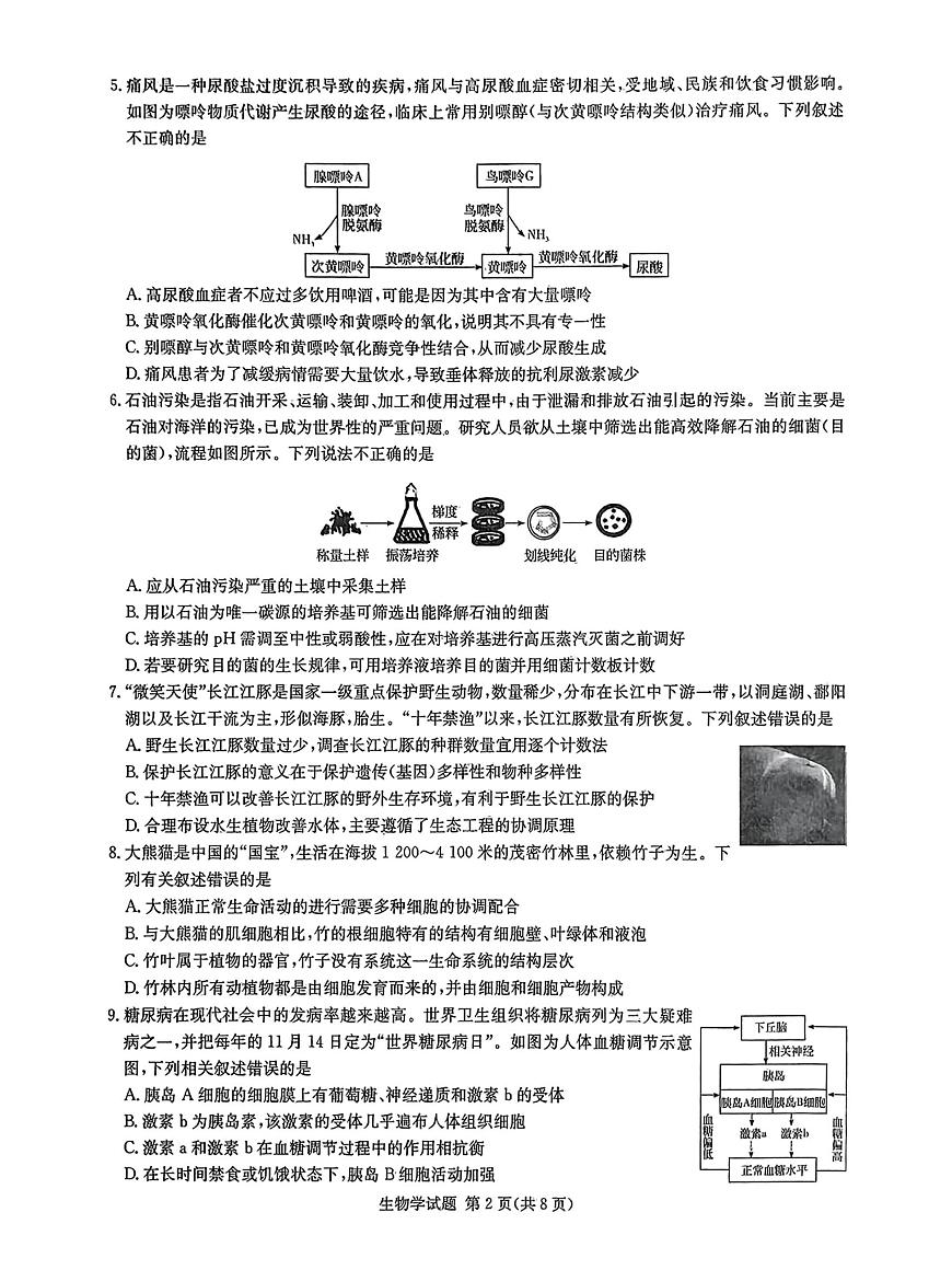 2025年湖南名校联考联合体高考考前仿真模拟联考(三)生物学试题第2页