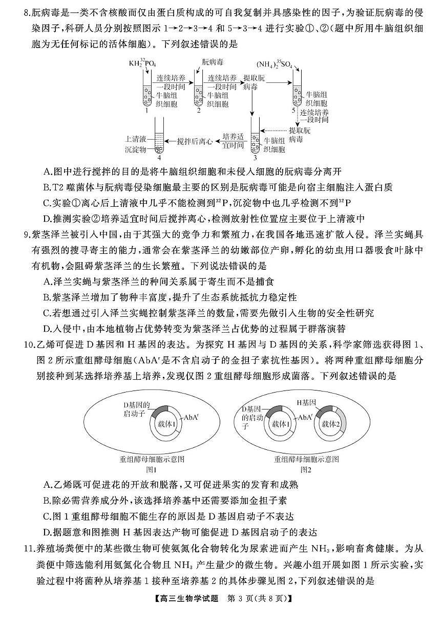 生物-湖南天壹2025届高考模拟冲刺压轴大联考试题及答案第3页