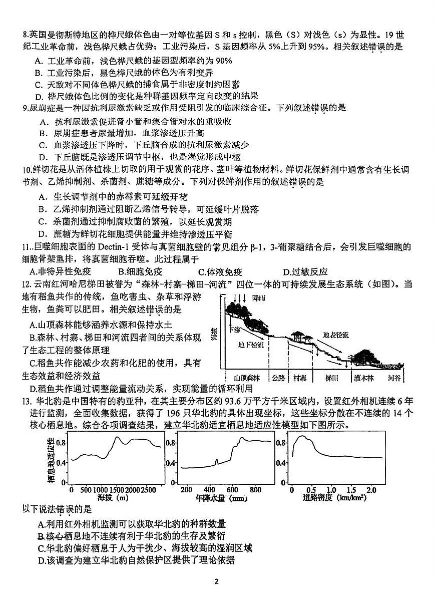 2025届北京市首都师范大学附属中学高三普通高中学业水平等级性考试适应性训练生物试题（高考模拟）第2页