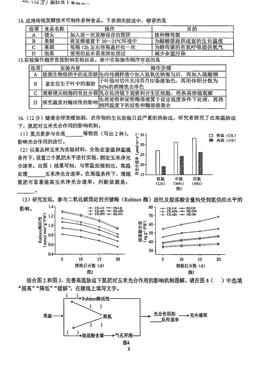 2025届北京市首都师范大学附属中学高三普通高中学业水平等级性考试适应性训练生物试题（高考模拟）第3页