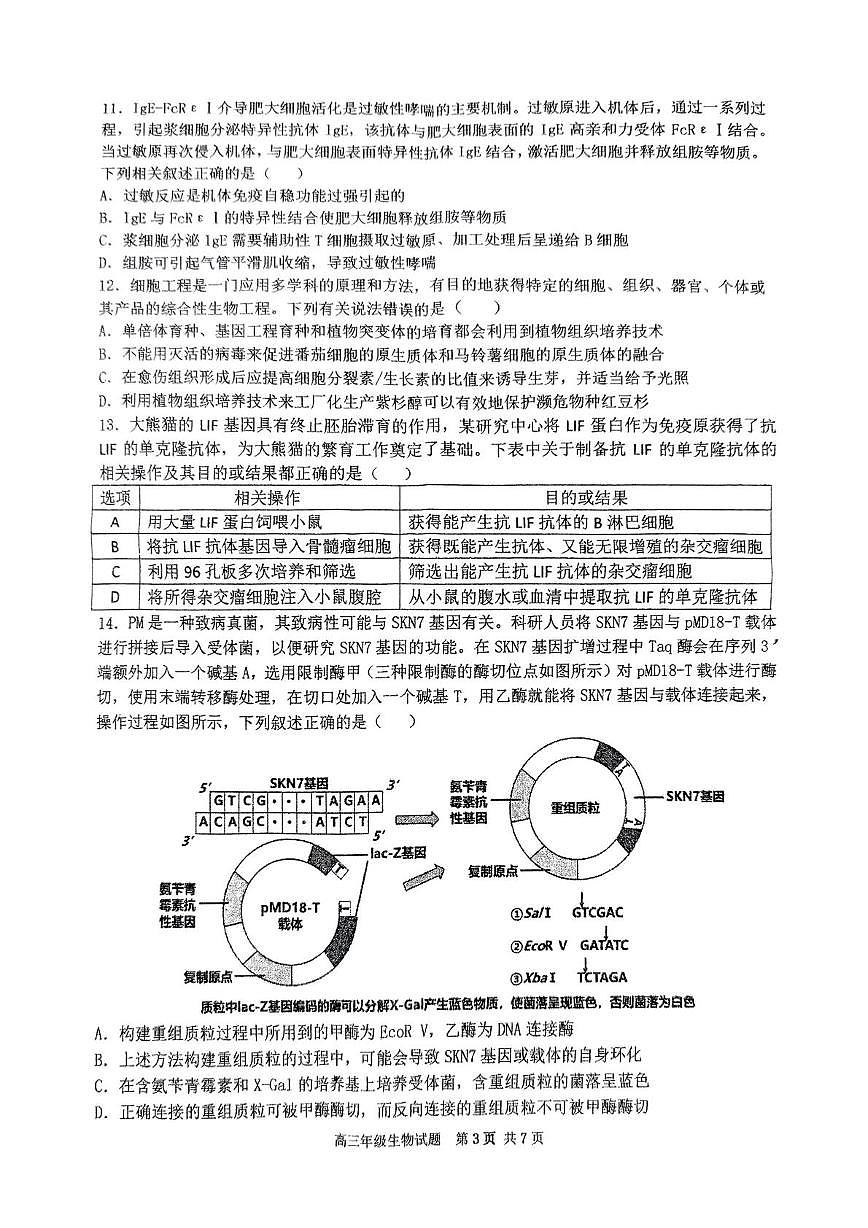 2025届湖北省武汉市东西湖区华中师范大学第一附属中学高三下学期五月适应性检测生物试题（高考模拟）第3页