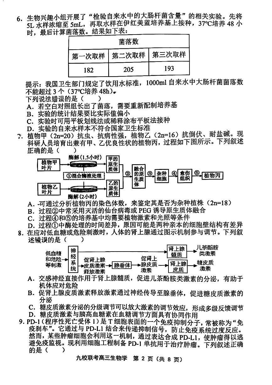 2025届天津宝坻区高三九校联考生物学试题（高考模拟）第2页