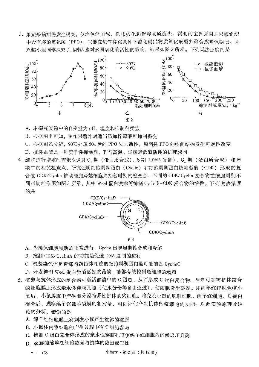 2025届重庆八中高三全真模拟考试生物试卷（高考模拟）第2页