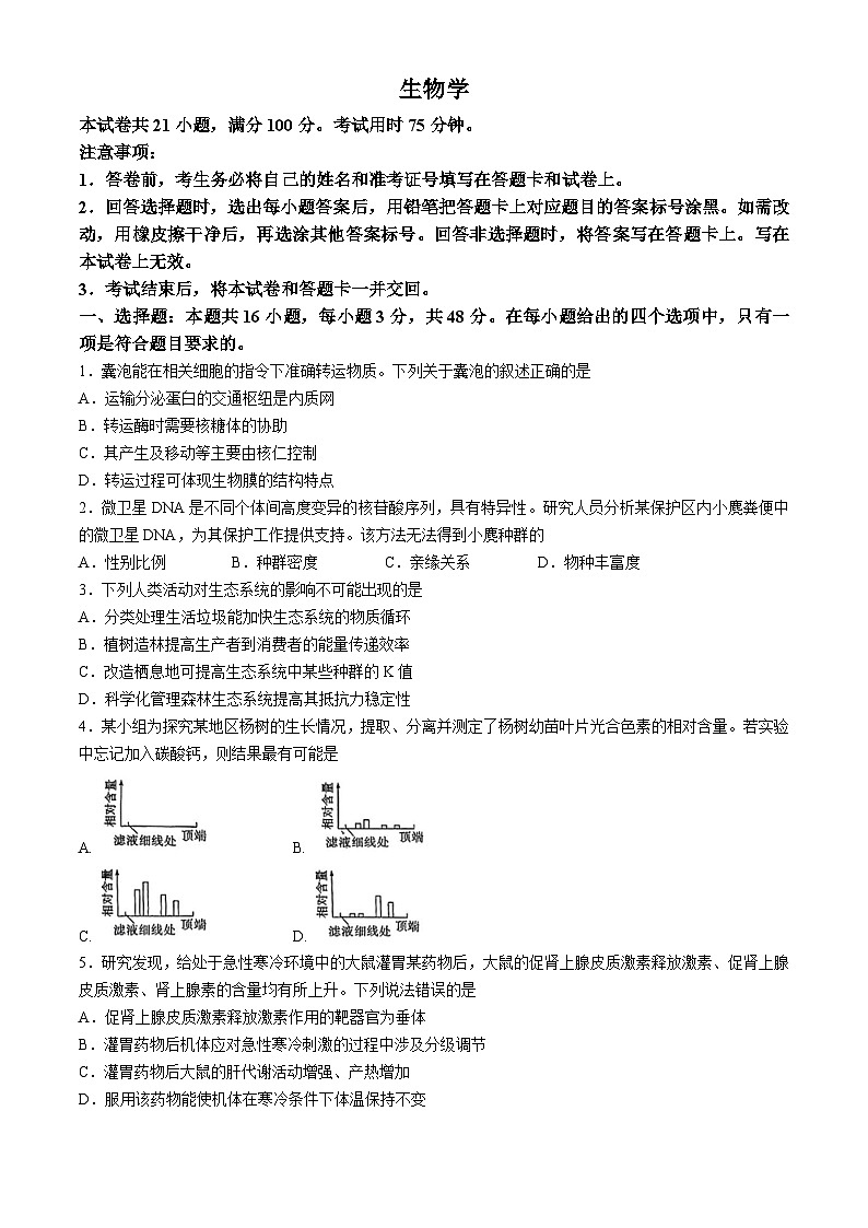 2025届陕西省咸阳市武功县普集高级中学高三模拟预测生物试题（高考模拟）第1页