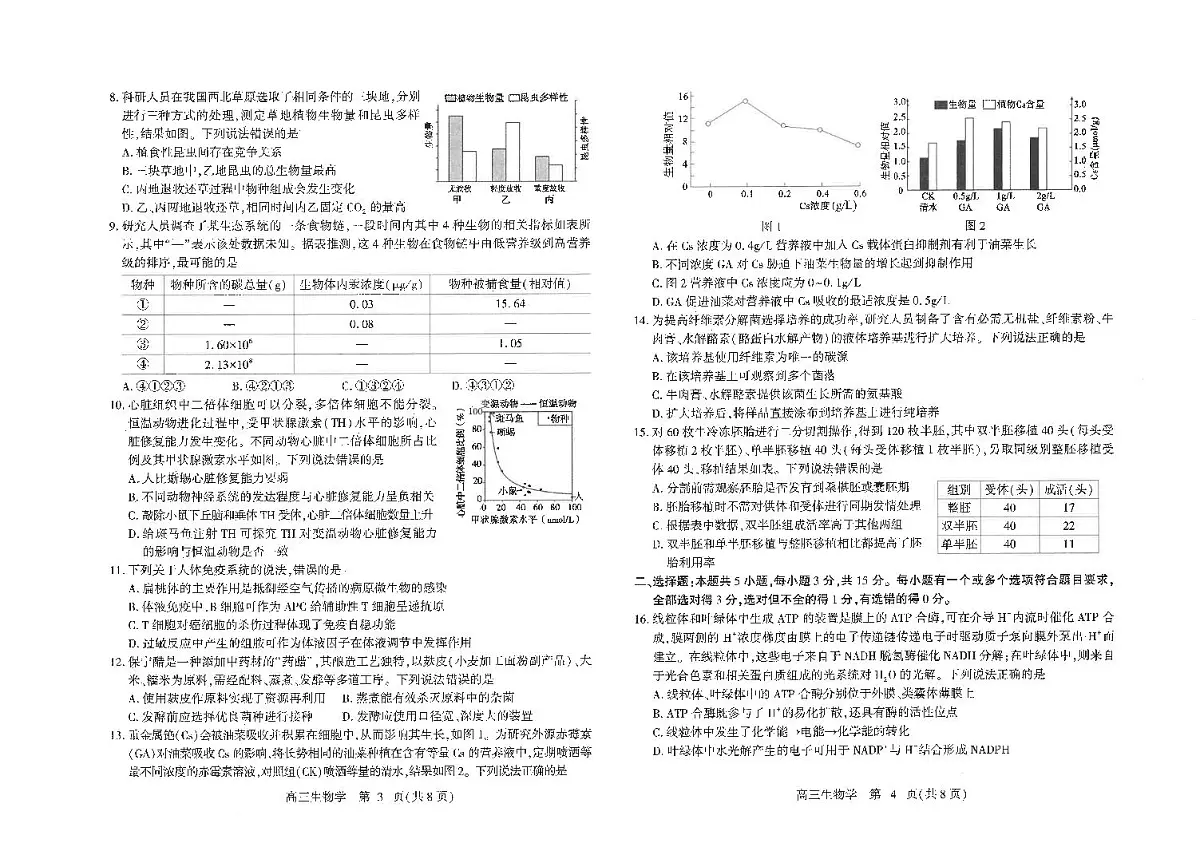 潍坊三模生物试题第2页