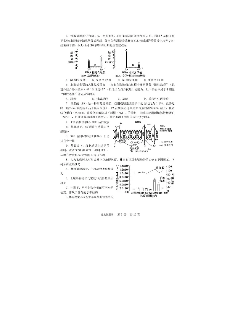 浙江省绍兴市上虞区2025年5月高三适应性考试生物试卷含答案第2页