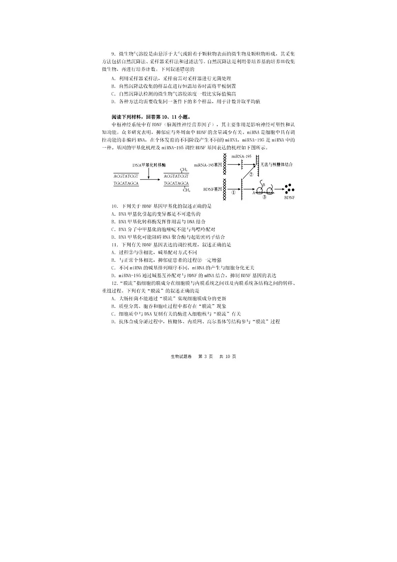 浙江省绍兴市上虞区2025年5月高三适应性考试生物试卷含答案第3页