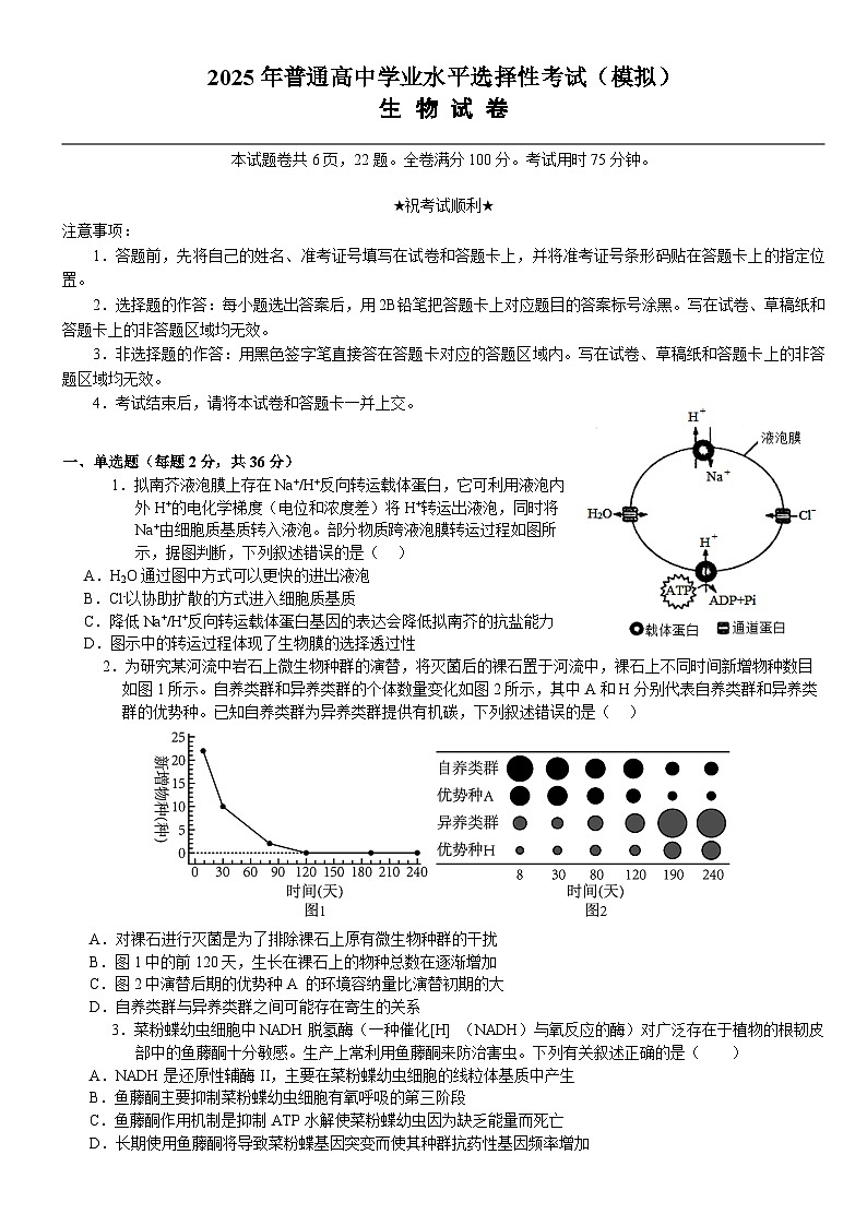 2025年普通高中学业水平选择性考试（模拟）生物第1页