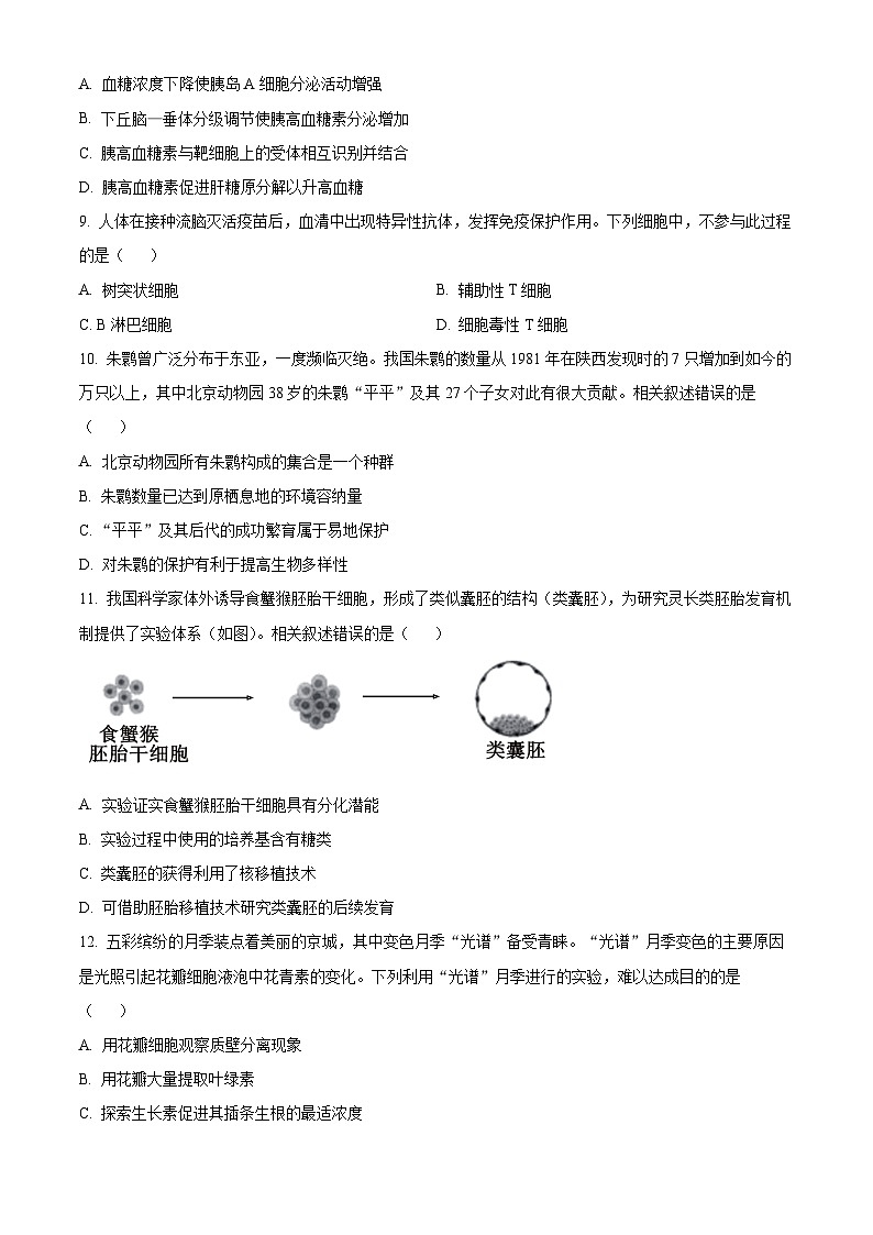 精品解析：2024年北京高考真题生物试卷（原卷版）第3页