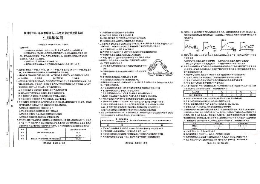 广西壮族自治区钦州市2024-2025学年高二上学期期末考试生物试卷(pdf版，无答案）第1页