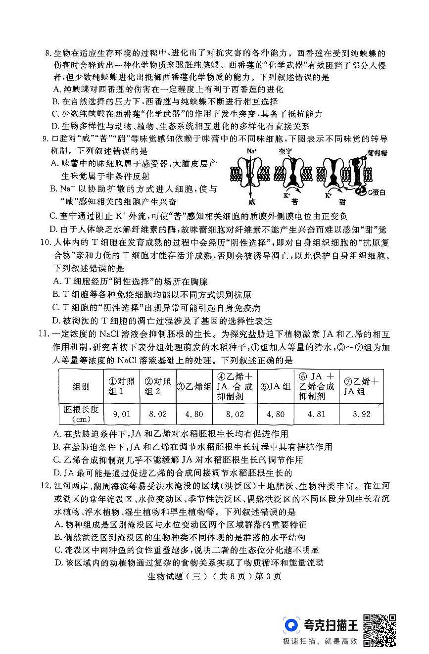 2025届山东省聊城市高三三模生物试题（高考模拟 ）第3页
