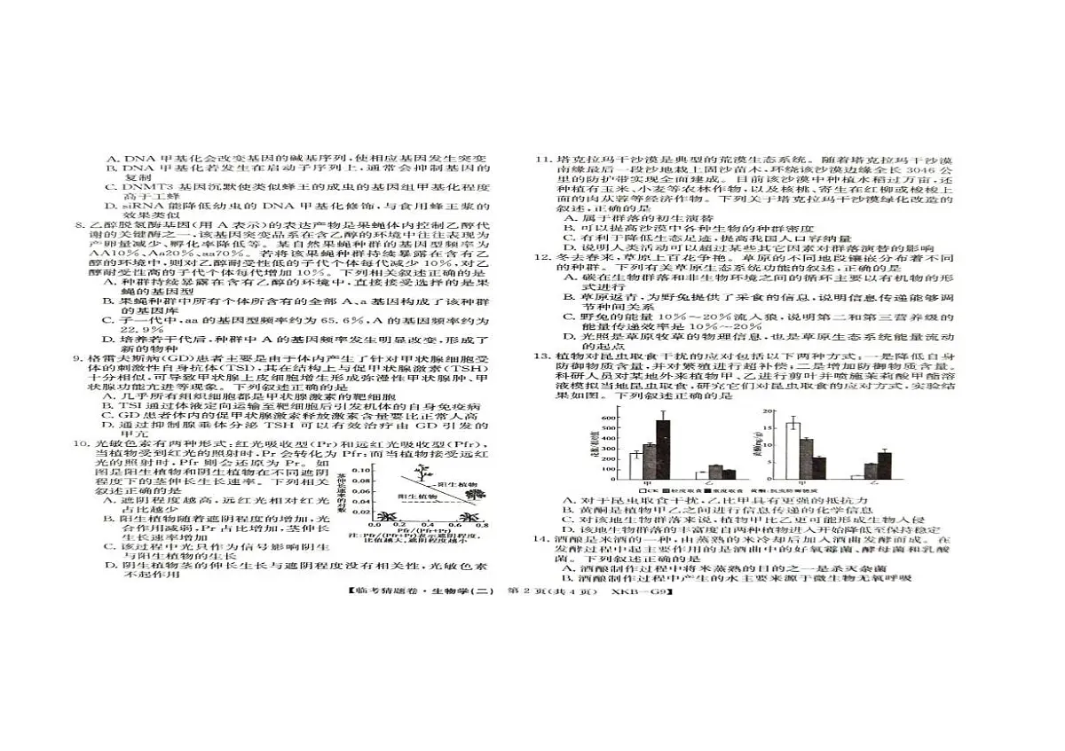 生物临考猜题卷2第2页