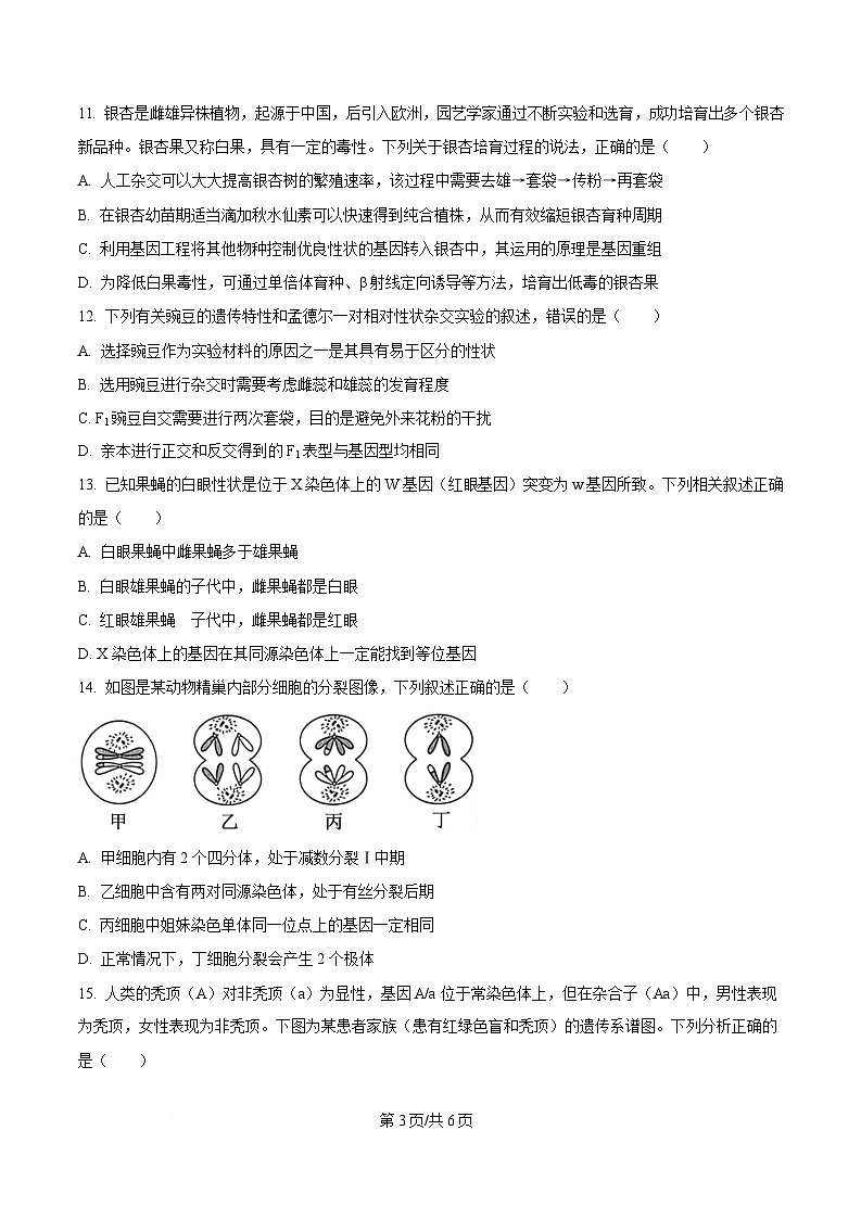 四川省泸州市泸县第五中学2024-2025学年高一下学期5月月考生物试题（原卷版）第3页