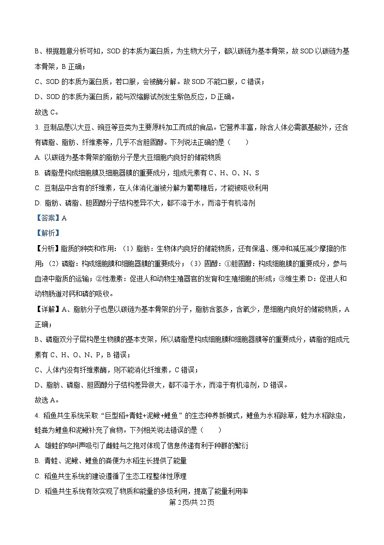 四川省内江市第一中学2024-2025学年高二下学期期中考试生物试题 Word版含解析第2页