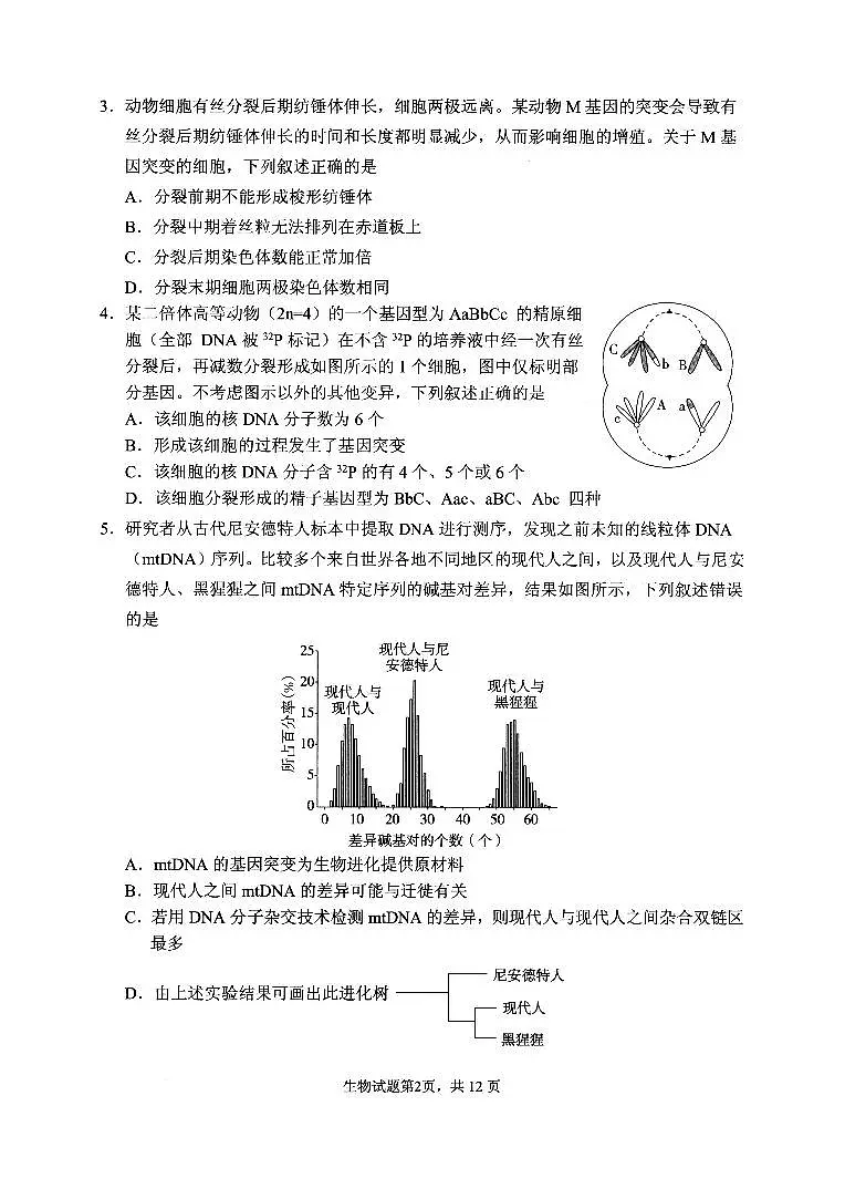 2025届山东省实验中学高三二模考试 生物试题及答案第2页