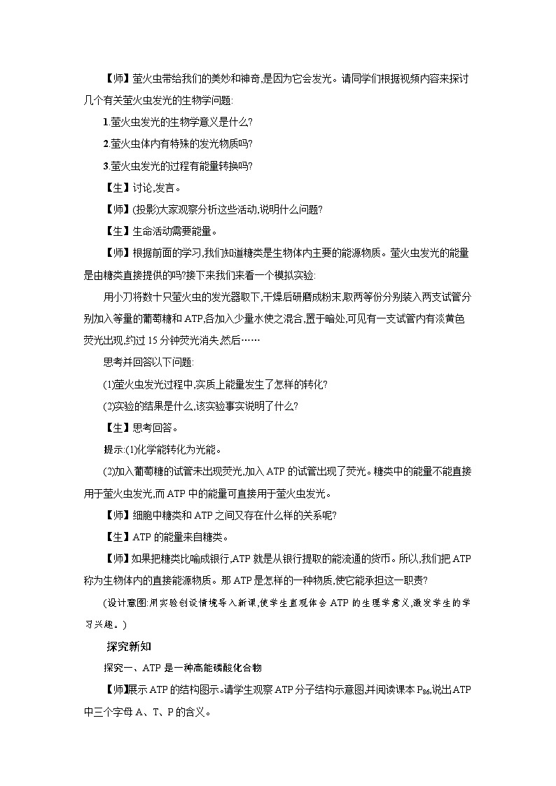 高中生物 第5章 第2节细胞的能量“货币”ATP 教案1第2页