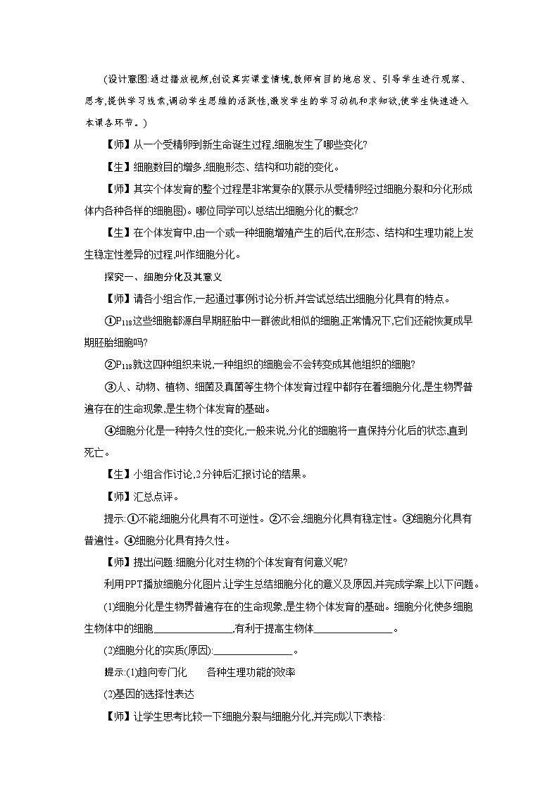 高中生物 第6章 第2节细胞的分化 教案1第2页