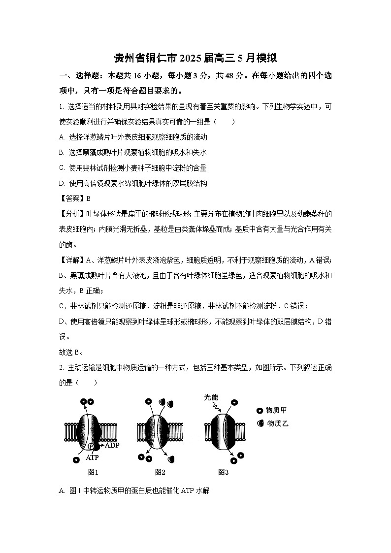贵州省铜仁市2025届高三5月模拟生物试卷（解析版）第1页
