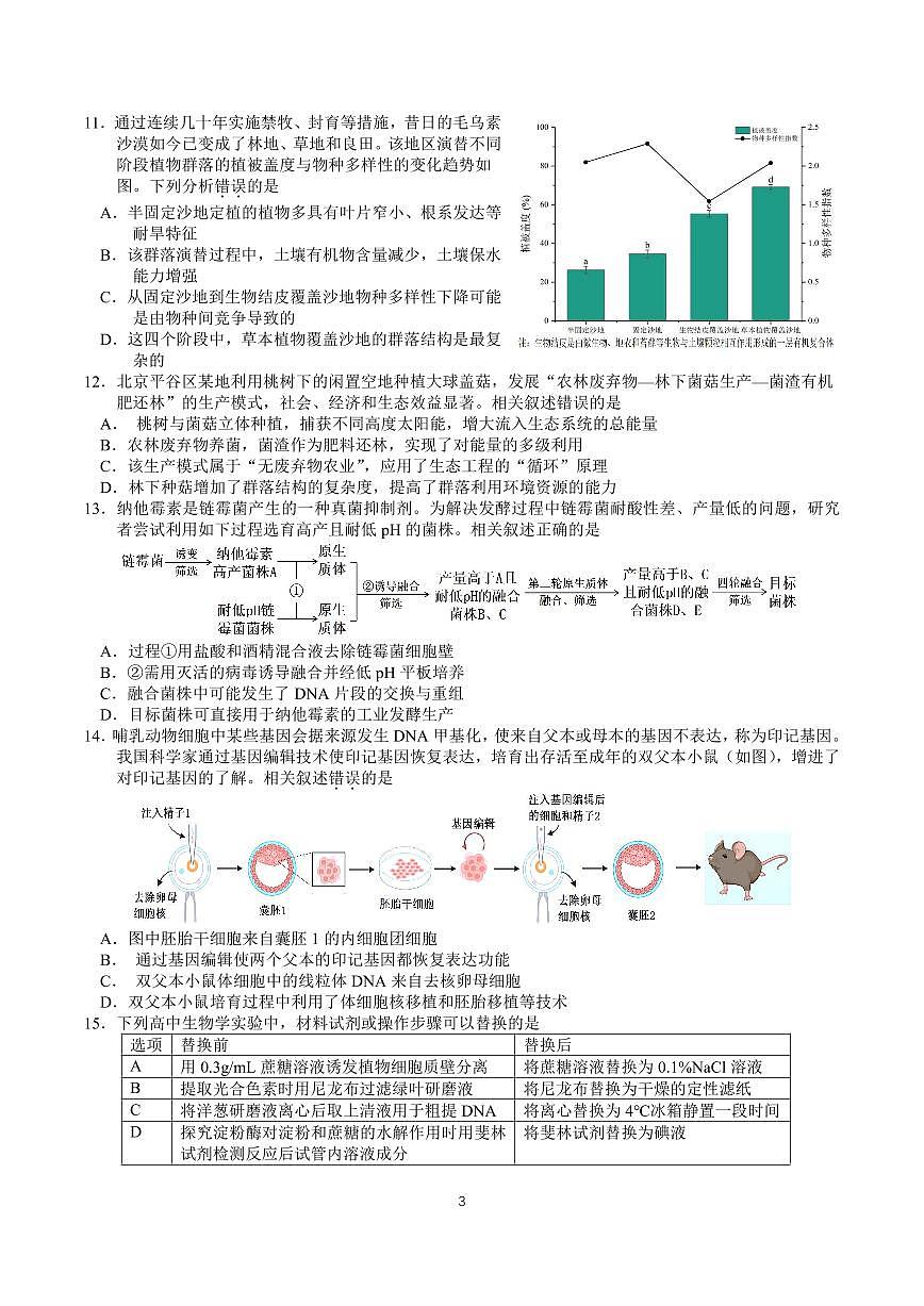 2025北京八十中高三考前热身生物试卷第3页