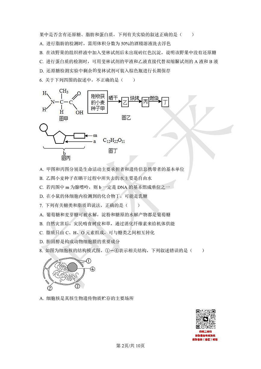天津市武清区杨村一中2021-2022学年高一上学期第三阶段性检测生物试题（原卷版）第2页