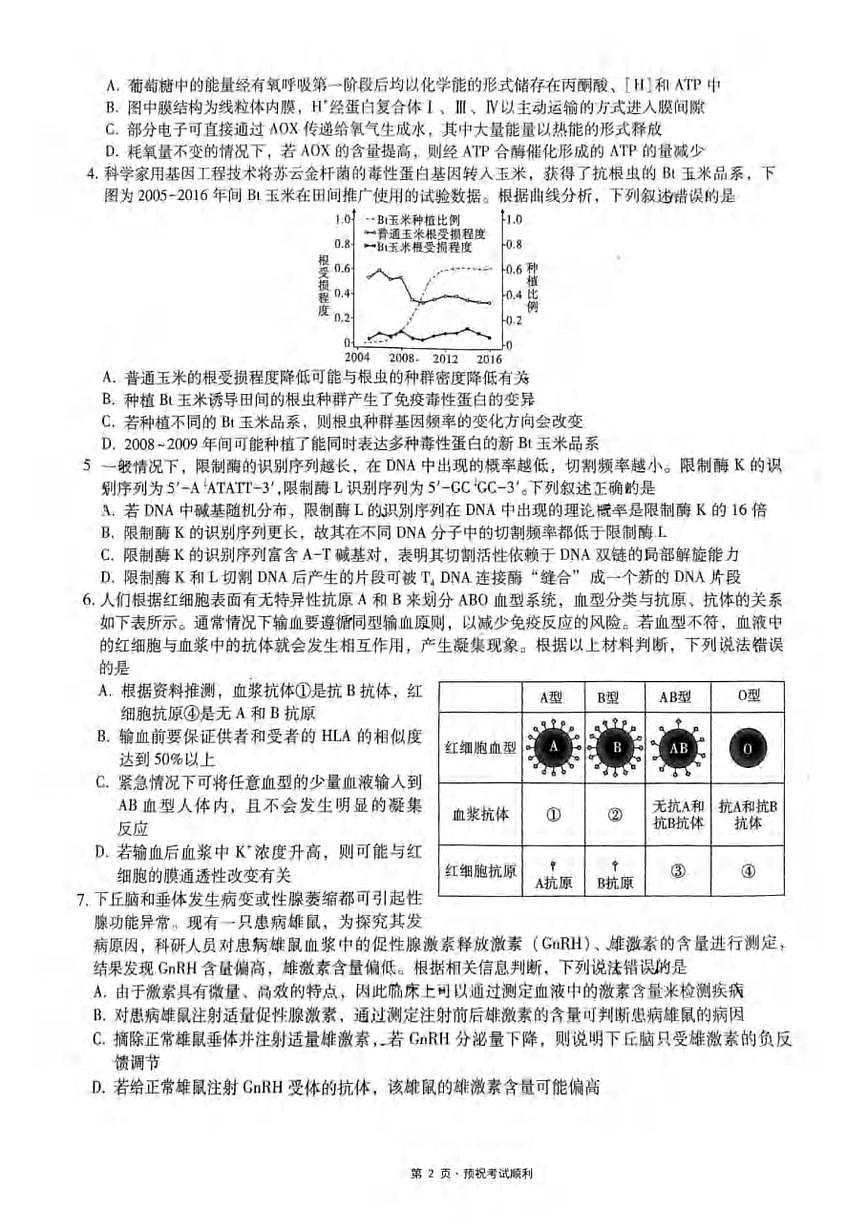 重庆市第一中学校2024-2025学年高三下学期5月适应性月考生物试卷（高考模拟）第2页