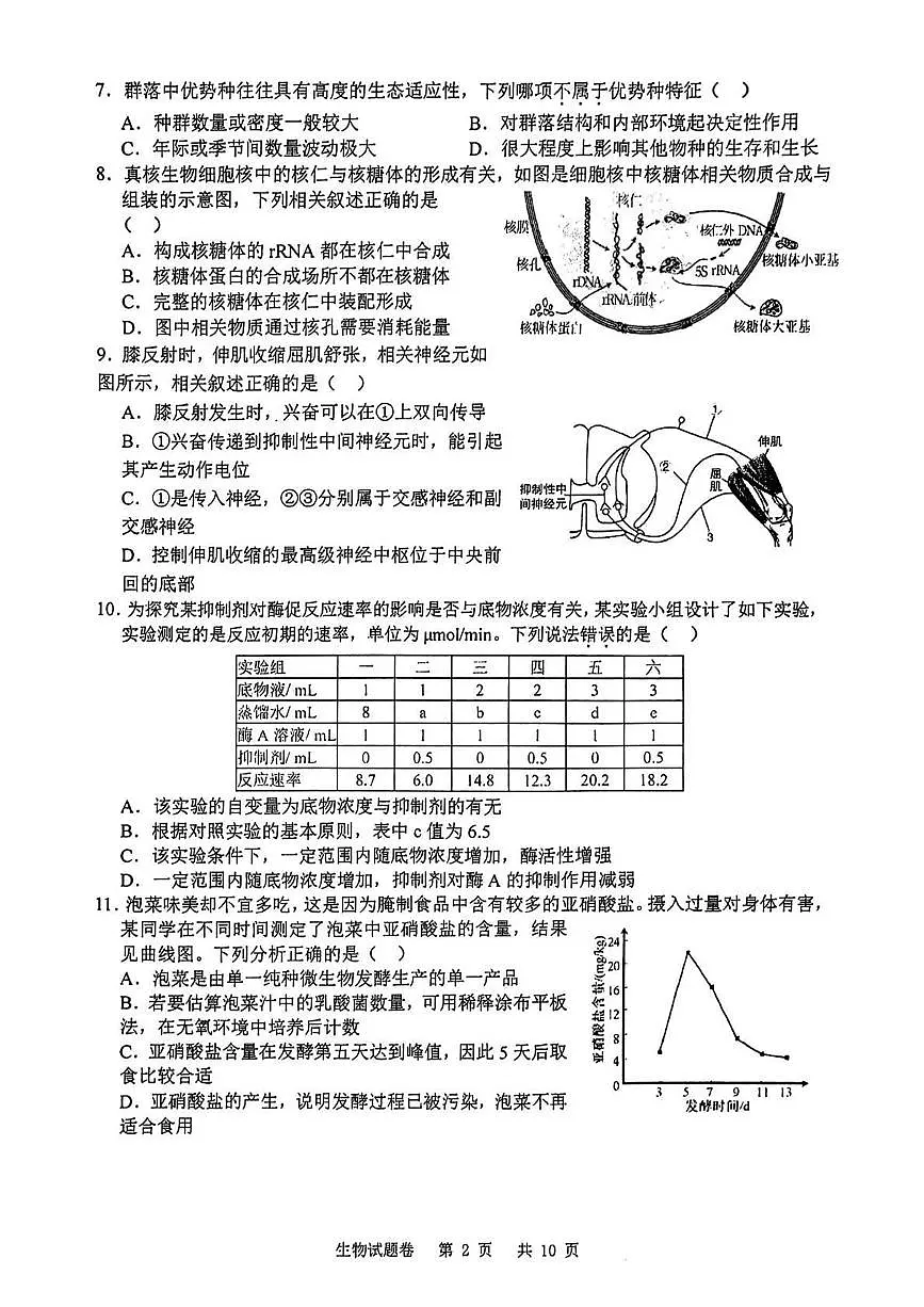 浙江省绍兴市上虞区2024-2025学年高三下学期选考适应性考试生物试卷第2页