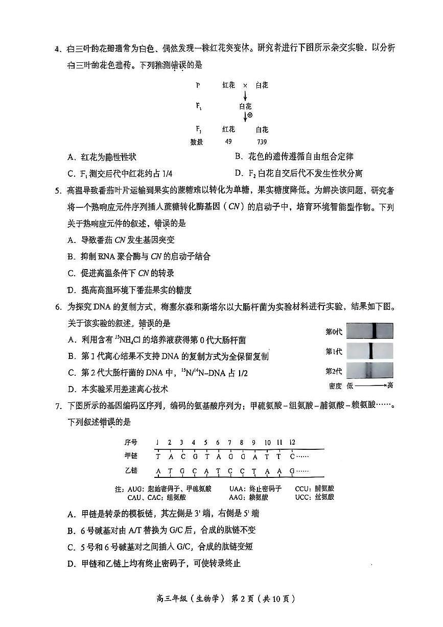 北京市海淀区2024-2025学年高三下学期5月期末练习生物试题第2页