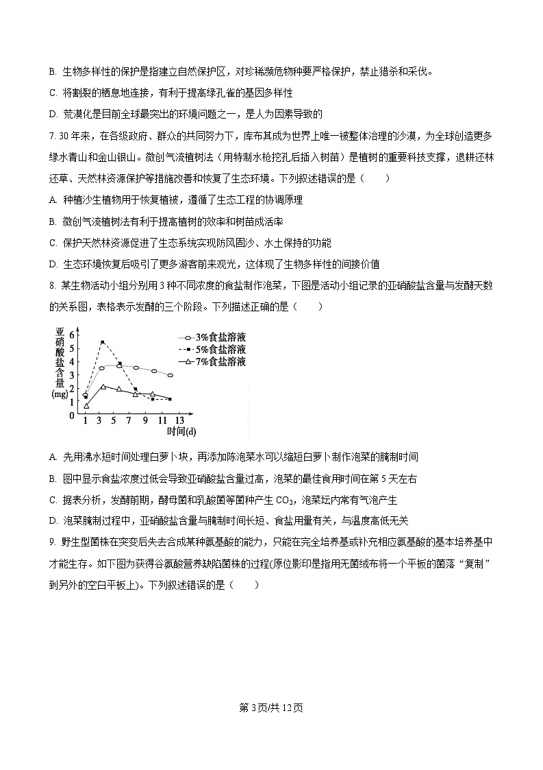 四川省内江市第六中学2024-2025学年高二下学期期中考试生物试题 （原卷版）第3页