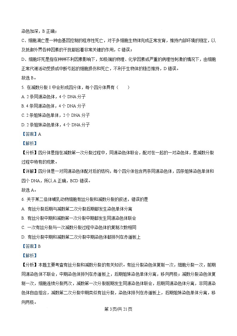 四川省内江市第六中学2024-2025学年高一下学期期中考试生物试题 Word版含解析第3页