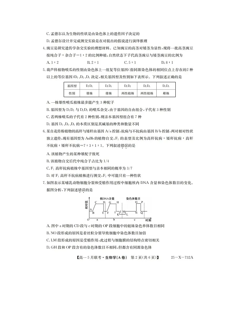 安徽省县中联盟2024-2025学年高一下期5月联考（25-X-732A）生物试卷含答案第2页