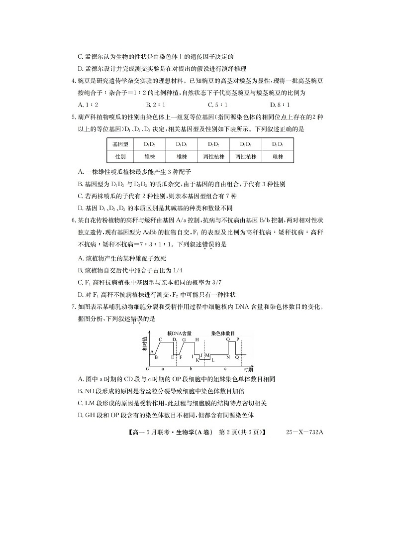 安徽省县中联盟2024-2025学年高一下期5月联考（25-X-732A）生物试卷含答案第2页